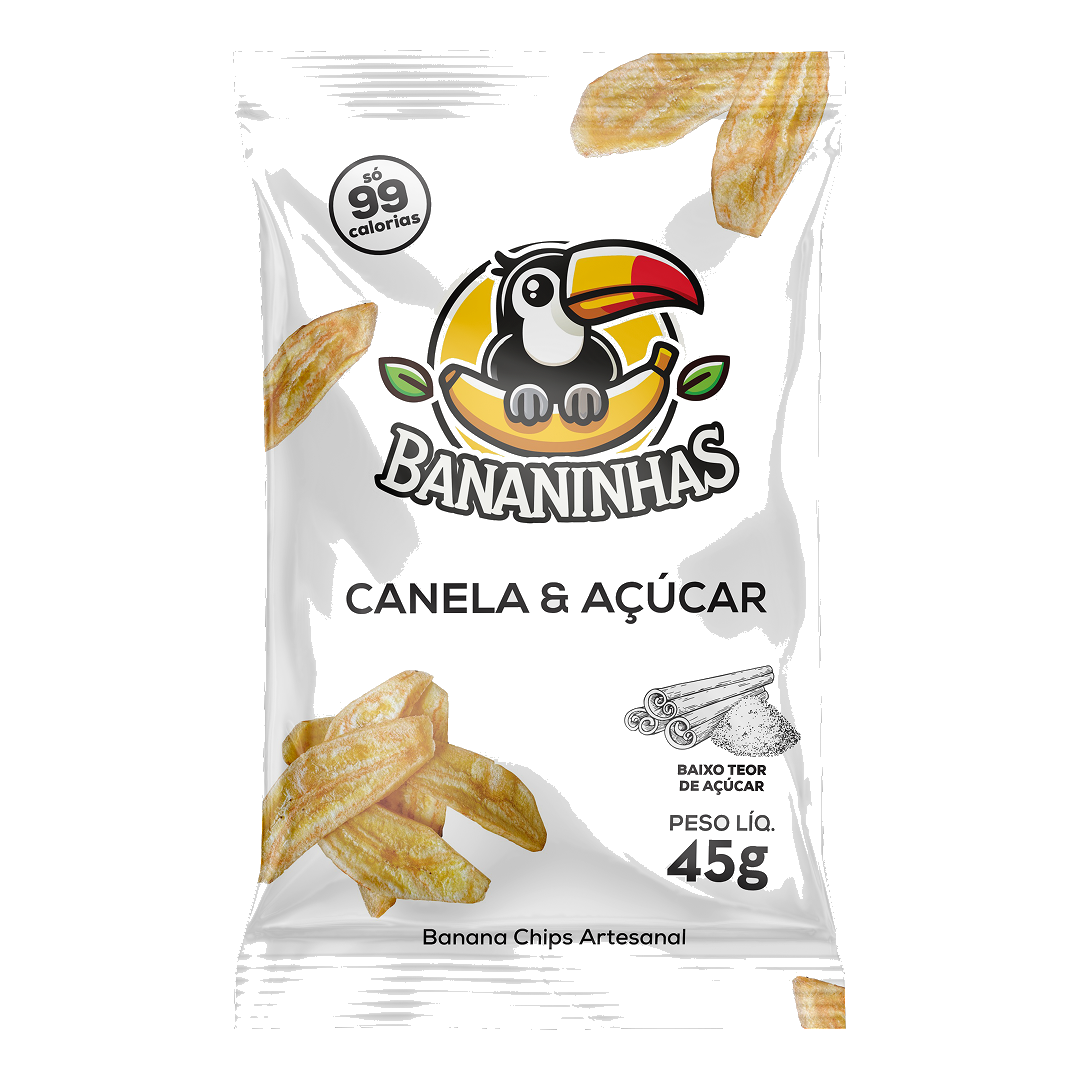 Pacote de banana chips Bananinhas sabor Canela e Açúcar