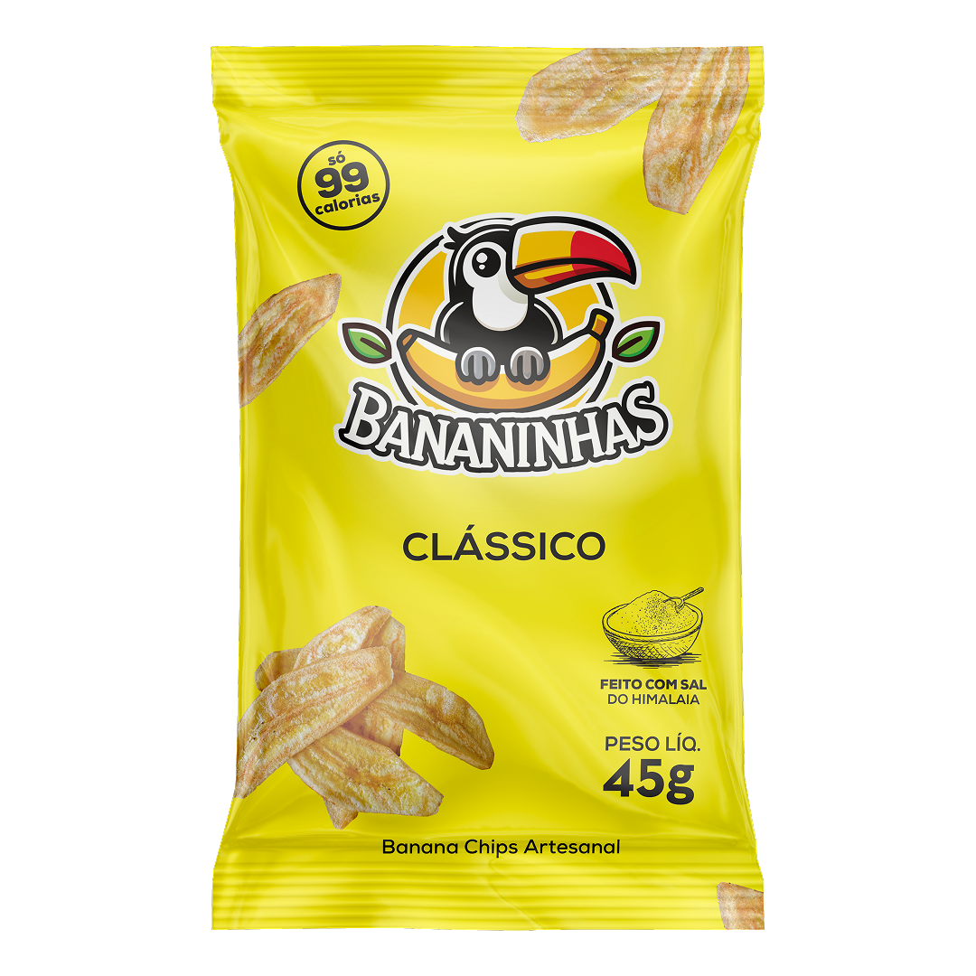 Pacote de banana chips Bananinhas sabor Clássico