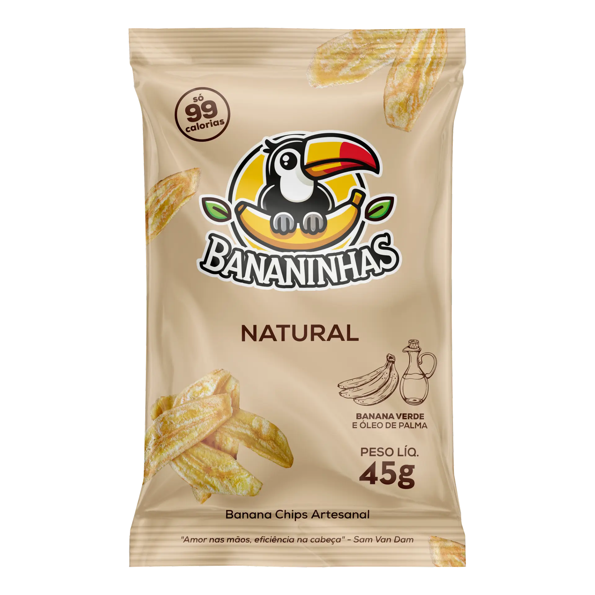 Pacote de banana chips Bananinhas sabor Natural